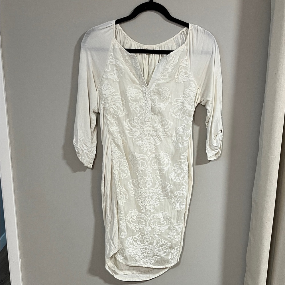 Anthropologie Tiny White Embroidered Tunic Dress